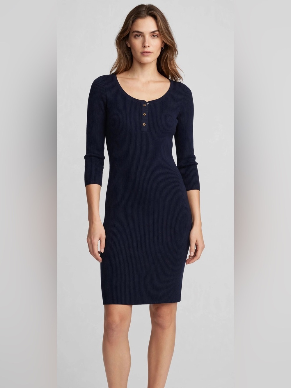 Lauren Ralph Lauren Navy 100% Cotton Ribbed Knit Midi Dress size small